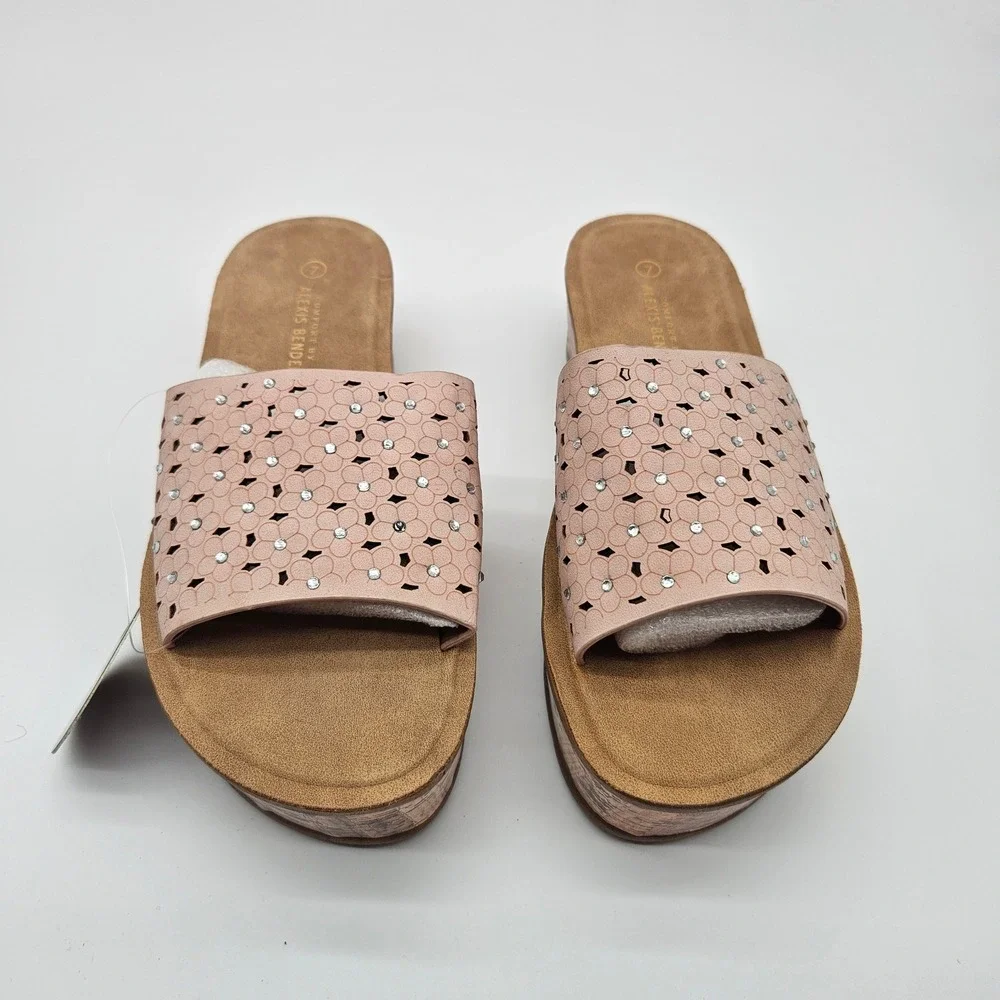 Alexis Bendel Paloma Blush Pink Embellished Platform Wedge Sandals Size 7